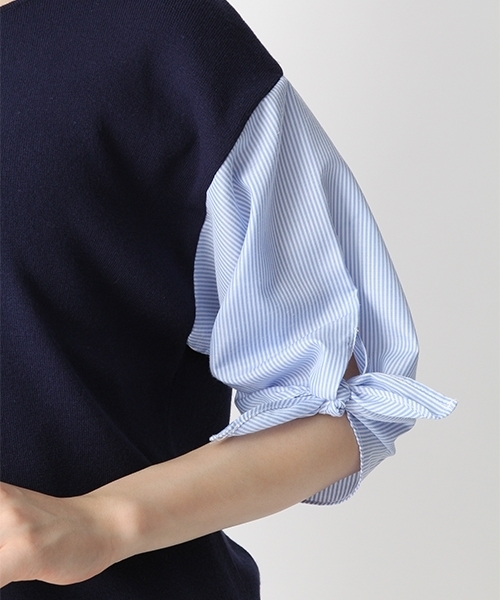 Andemiu（アンデミュウ）の「ソデストライプリボンプルオーバー750012（ニット/セーター・レディース・ネイビー/グレー/ホワイト・FREE）」の10枚目の写真