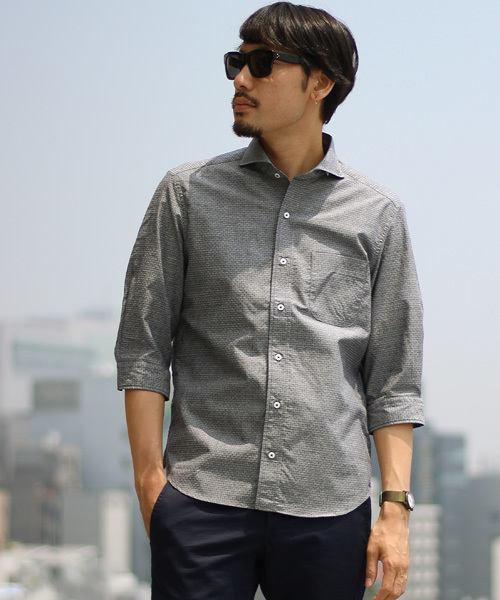 MEN'S BIGI（メンズビギ）の「7分袖 コットン×リネンシャツ/ストレッチ素材（シャツ/ブラウス・メンズ・ホワイト/サックスブルー・L/M/S）」の13枚目の写真