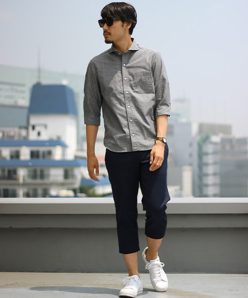 MEN'S BIGI（メンズビギ）の「7分袖 コットン×リネンシャツ/ストレッチ素材（シャツ/ブラウス・メンズ・ホワイト/サックスブルー・L/M/S）」の10枚目の写真