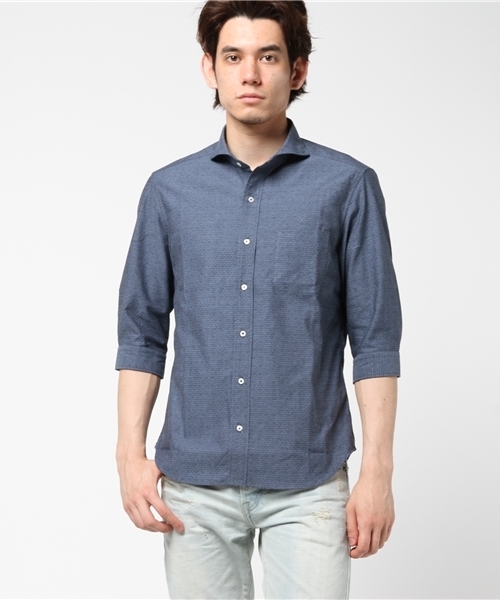 MEN'S BIGI（メンズビギ）の「7分袖 コットン×リネンシャツ/ストレッチ素材（シャツ/ブラウス・メンズ・ホワイト/サックスブルー・L/M/S）」の14枚目の写真