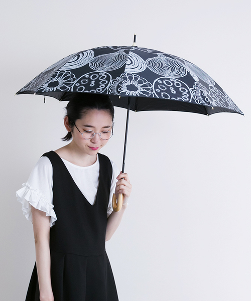 MERLOT（メルロー）の「お！野菜柄　晴雨兼用傘000-2742（長傘・レディース・ピンク/ブラック/ベージュ/ネイビー・FREE）」の2枚目の写真