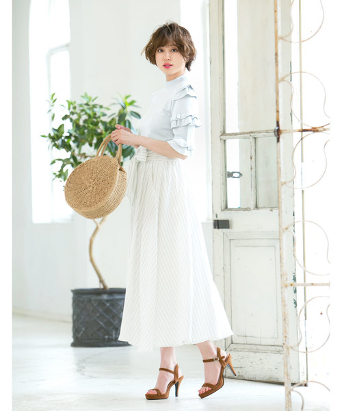 KOBE LETTUCE（コウベレタス）の「フリル半袖ハイネックニット レディース トップス[C3199]神戸レタス（ニット/セーター・レディース・ブラック/オフホワイト/グレー系その他/ピンク系その他・FREE）」の7枚目の写真