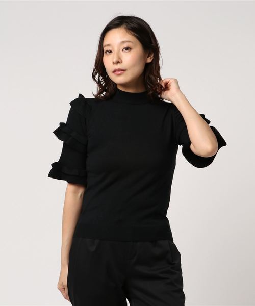 KOBE LETTUCE（コウベレタス）の「フリル半袖ハイネックニット レディース トップス[C3199]神戸レタス（ニット/セーター・レディース・ブラック/オフホワイト/グレー系その他/ピンク系その他・FREE）」の3枚目の写真