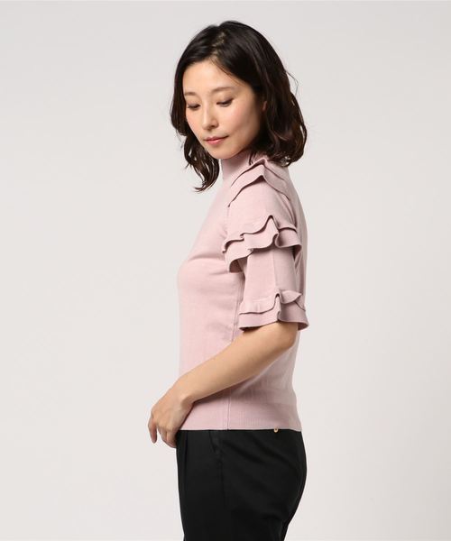 KOBE LETTUCE（コウベレタス）の「フリル半袖ハイネックニット レディース トップス[C3199]神戸レタス（ニット/セーター・レディース・ブラック/オフホワイト/グレー系その他/ピンク系その他・FREE）」の6枚目の写真