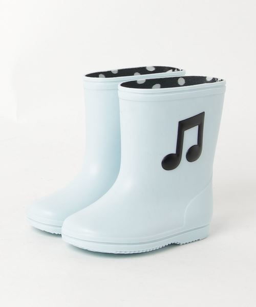 POMPKINS（ポプキンズ）の「【POMPKINS】音符ワッペンレインシューズ（レインシューズ・キッズ・ブラック/サックスブルー・14/16/17/19/15 /18/13）」の2枚目の写真