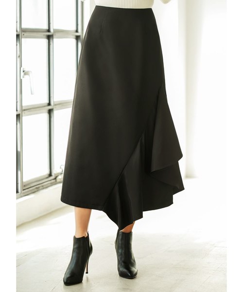 STYLE DELI(スタイルデリ)の「アシンメトリーラッフルスカート(スカート・レディース・ブラック/グレー・SMALL/MEDIUM)」の1枚目の写真