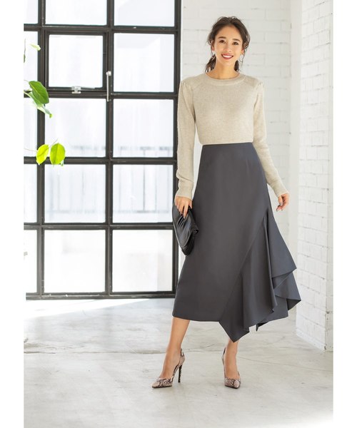 STYLE DELI(スタイルデリ)の「アシンメトリーラッフルスカート(スカート・レディース・ブラック/グレー・SMALL/MEDIUM)」の11枚目の写真