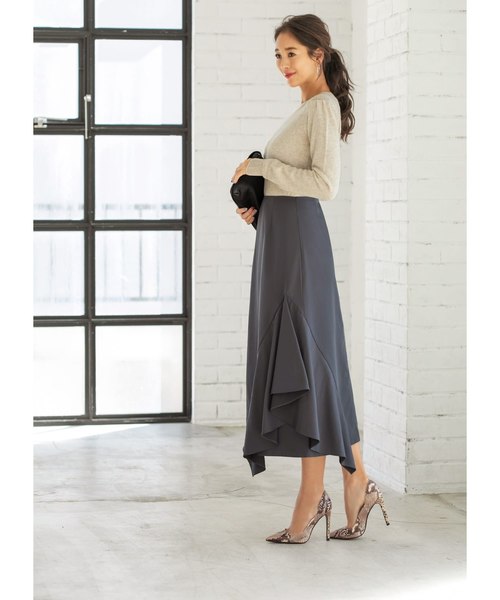 STYLE DELI(スタイルデリ)の「アシンメトリーラッフルスカート(スカート・レディース・ブラック/グレー・SMALL/MEDIUM)」の12枚目の写真