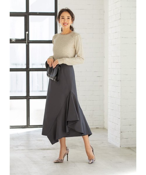 STYLE DELI(スタイルデリ)の「アシンメトリーラッフルスカート(スカート・レディース・ブラック/グレー・SMALL/MEDIUM)」の17枚目の写真
