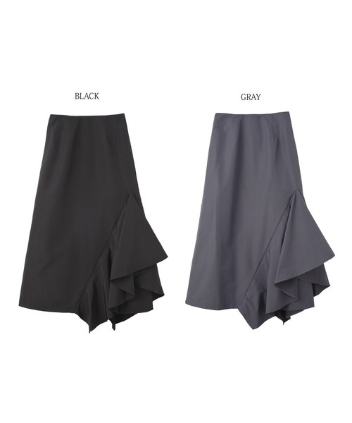 STYLE DELI(スタイルデリ)の「アシンメトリーラッフルスカート(スカート・レディース・ブラック/グレー・SMALL/MEDIUM)」の15枚目の写真