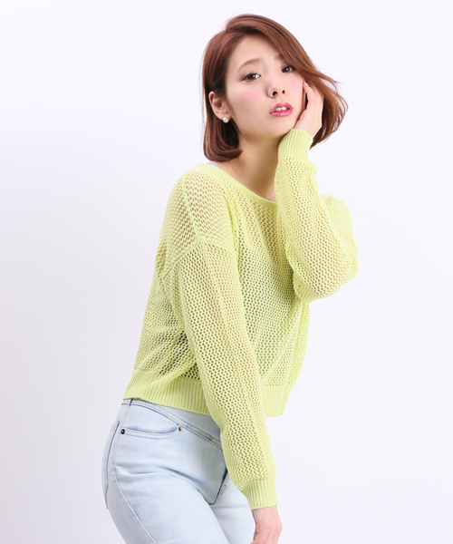 WEGO（ウィゴー）の「WEGO/メッシュ編みニット（ニット/セーター・レディース・ライトパープル/オフホワイト/グリーン系その他/ブルー・FREE）」の3枚目の写真