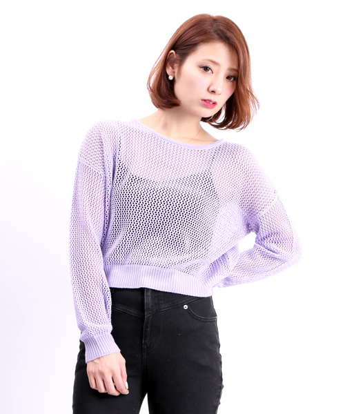 WEGO（ウィゴー）の「WEGO/メッシュ編みニット（ニット/セーター・レディース・ライトパープル/オフホワイト/グリーン系その他/ブルー・FREE）」の4枚目の写真