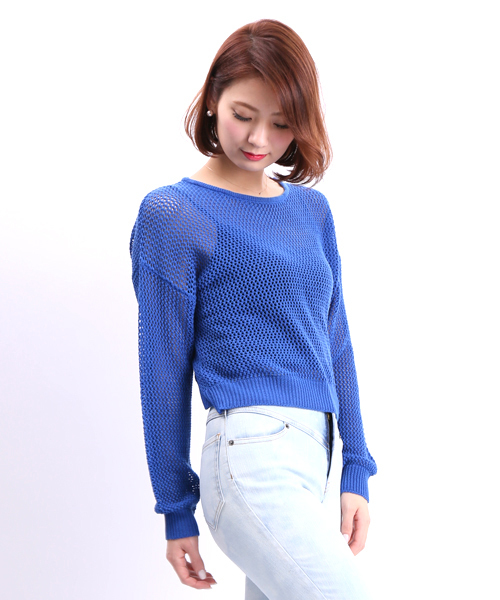 WEGO（ウィゴー）の「WEGO/メッシュ編みニット（ニット/セーター・レディース・ライトパープル/オフホワイト/グリーン系その他/ブルー・FREE）」の13枚目の写真