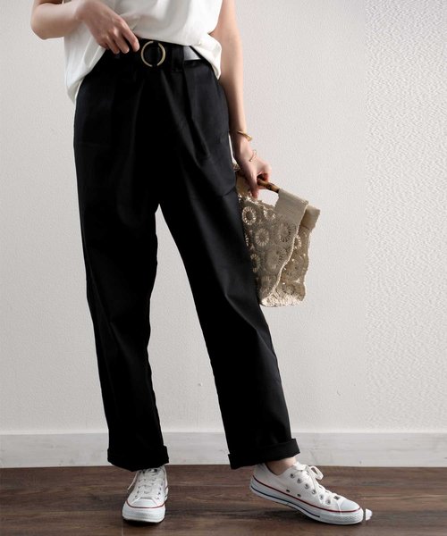 Dickies ディッキーズ】 タック入り無地ストレッチハイウエスト