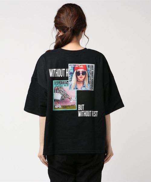 SpRay(スプレイ)の「【WEB限定】ミニ裏毛BACKフォト半袖カットソー(Tシャツ/カットソー・レディース・オフホワイト/チャコールグレー/ブラック/ベージュ/ブルー・FREE)」の7枚目の写真