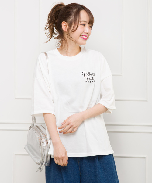 SpRay(スプレイ)の「【WEB限定】ミニ裏毛BACKフォト半袖カットソー(Tシャツ/カットソー・レディース・オフホワイト/チャコールグレー/ブラック/ベージュ/ブルー・FREE)」の1枚目の写真