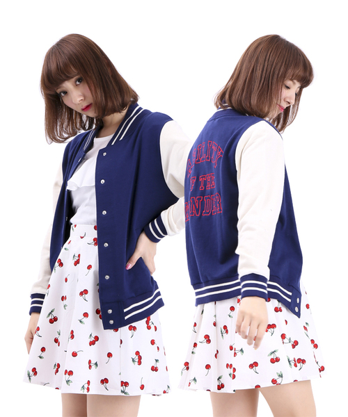 WEGO(ウィゴー)の「WEGO/スウェットバック刺繍スタジャン(スタジャン・レディース・ブラック/ネイビー/ライトパープル・FREE)」の1枚目の写真