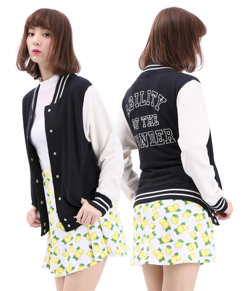WEGO(ウィゴー)の「WEGO/スウェットバック刺繍スタジャン(スタジャン・レディース・ブラック/ネイビー/ライトパープル・FREE)」の2枚目の写真