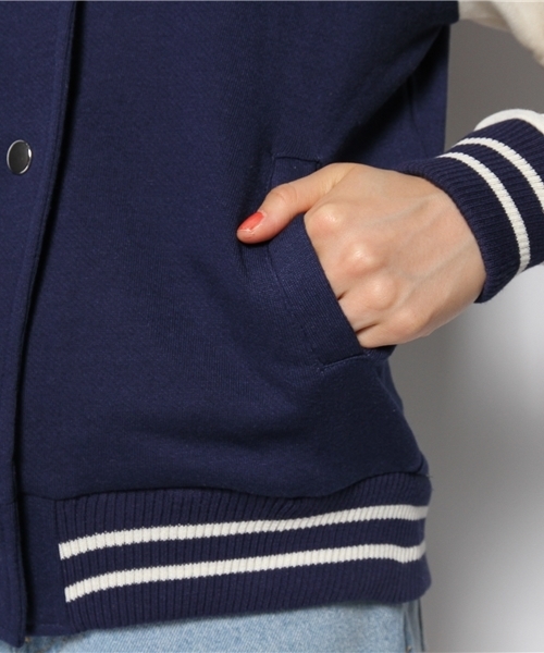 WEGO(ウィゴー)の「WEGO/スウェットバック刺繍スタジャン(スタジャン・レディース・ブラック/ネイビー/ライトパープル・FREE)」の5枚目の写真