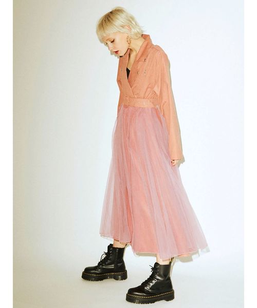 jouetie（ジュエティ）の「チュールドッキングライダースワンピース【WEB限定】（ワンピース・レディース・グレー/ピンク・MEDIUM）」の8枚目の写真