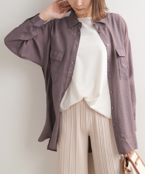 Futier land（フューティアランド）の「シアーBIGシャツ（シャツ/ブラウス・レディース・ブラック/ベージュ/アイボリー/ラベンダー/カーキ/ブラウン/スミクロ/グレー/イエロー/ブルーグリーン/ピンク・FREE）」の15枚目の写真