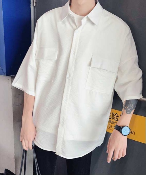 MGV（エムジーヴィー）の「【MGV】オーバーサイズリラックスダブルポケット半袖シャツ（シャツ/ブラウス・メンズ・ブラック/オレンジ/ホワイト・LARGE/X-LARGE/MEDIUM）」の2枚目の写真