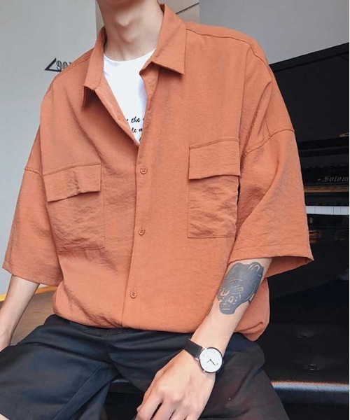 MGV（エムジーヴィー）の「【MGV】オーバーサイズリラックスダブルポケット半袖シャツ（シャツ/ブラウス・メンズ・ブラック/オレンジ/ホワイト・LARGE/X-LARGE/MEDIUM）」の3枚目の写真