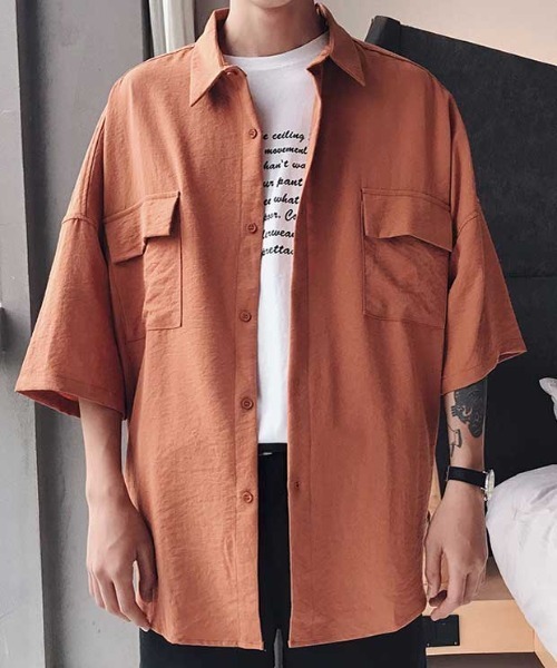 MGV（エムジーヴィー）の「【MGV】オーバーサイズリラックスダブルポケット半袖シャツ（シャツ/ブラウス・メンズ・ブラック/オレンジ/ホワイト・LARGE/X-LARGE/MEDIUM）」の8枚目の写真