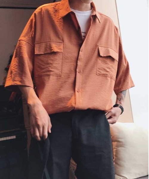 MGV（エムジーヴィー）の「【MGV】オーバーサイズリラックスダブルポケット半袖シャツ（シャツ/ブラウス・メンズ・ブラック/オレンジ/ホワイト・LARGE/X-LARGE/MEDIUM）」の4枚目の写真