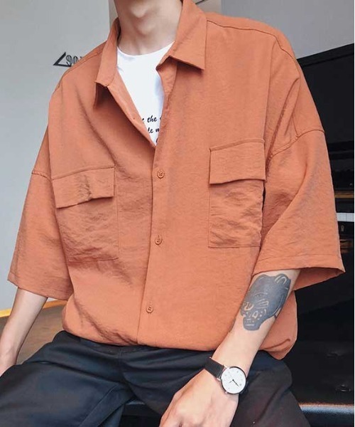 MGV（エムジーヴィー）の「【MGV】オーバーサイズリラックスダブルポケット半袖シャツ（シャツ/ブラウス・メンズ・ブラック/オレンジ/ホワイト・LARGE/X-LARGE/MEDIUM）」の10枚目の写真