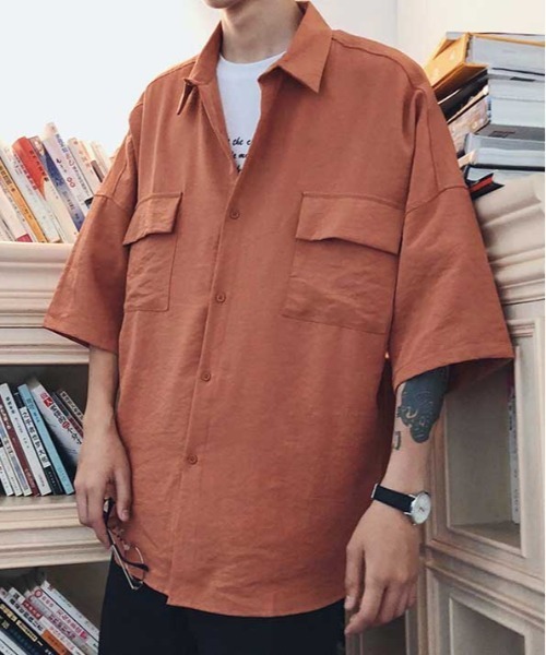 MGV（エムジーヴィー）の「【MGV】オーバーサイズリラックスダブルポケット半袖シャツ（シャツ/ブラウス・メンズ・ブラック/オレンジ/ホワイト・LARGE/X-LARGE/MEDIUM）」の6枚目の写真