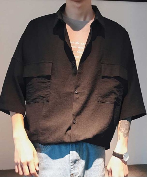 MGV（エムジーヴィー）の「【MGV】オーバーサイズリラックスダブルポケット半袖シャツ（シャツ/ブラウス・メンズ・ブラック/オレンジ/ホワイト・LARGE/X-LARGE/MEDIUM）」の7枚目の写真