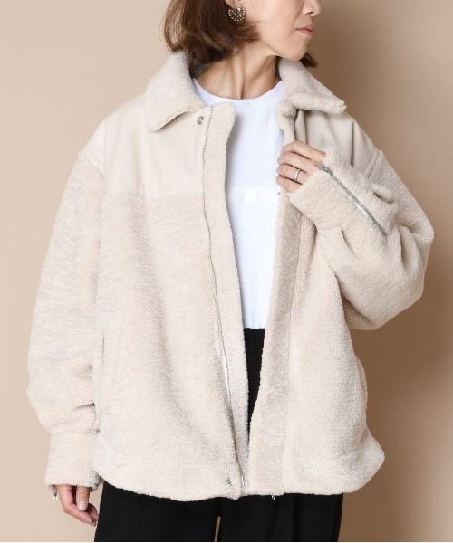 SUPERTHANKS(スーパーサンクス)の「ボアブルゾン(ユニセックス)(ブルゾン・メンズ・ブラック/クリーム・S/M/L)」の2枚目の写真