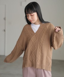 earth music&ecology（アースミュージックアンドエコロジー）の「【WEB限定】ボリューム袖キーネックケーブルプルオーバー ＊（ニット/セーター）」