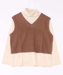 バックリボンニットベスト×カシミアタッチタートルニットアンサンブル
