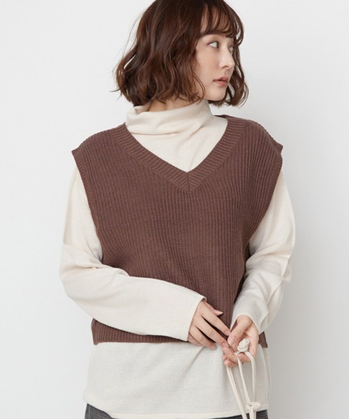 STYLEBLOCK(スタイルブロック)の「バックリボンニットベスト×カシミアタッチタートルニットアンサンブル(ニット/セーター・レディース・キャメル/グレイッシュベージュ/ブラウン/ブルー/ブラック・M)」の3枚目の写真
