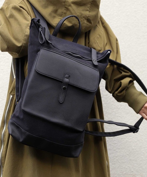 antiqua(アンティカ)の「異素材MIXスクエア型リュック(バックパック/リュック・レディース・ブラック・FREE)」の5枚目の写真