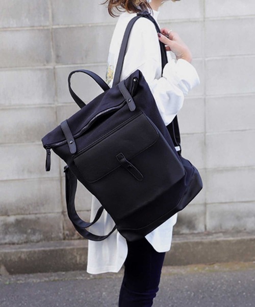 antiqua(アンティカ)の「異素材MIXスクエア型リュック(バックパック/リュック・レディース・ブラック・FREE)」の10枚目の写真