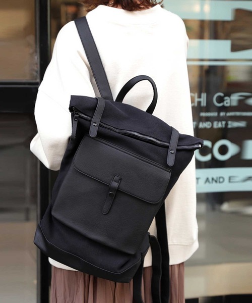 antiqua(アンティカ)の「異素材MIXスクエア型リュック(バックパック/リュック・レディース・ブラック・FREE)」の6枚目の写真