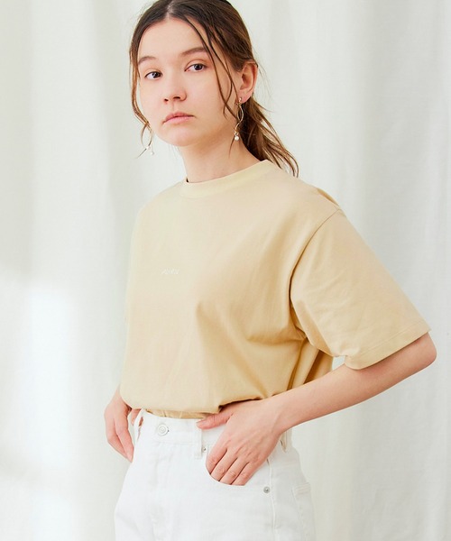 PURIL（ピュリル）の「【PURIL】ブランドロゴプリント オーバーサイズ半袖カットソー（Tシャツ/カットソー・レディース・ブラック/ミント/ホワイト/ベージュ・FREE）」の3枚目の写真