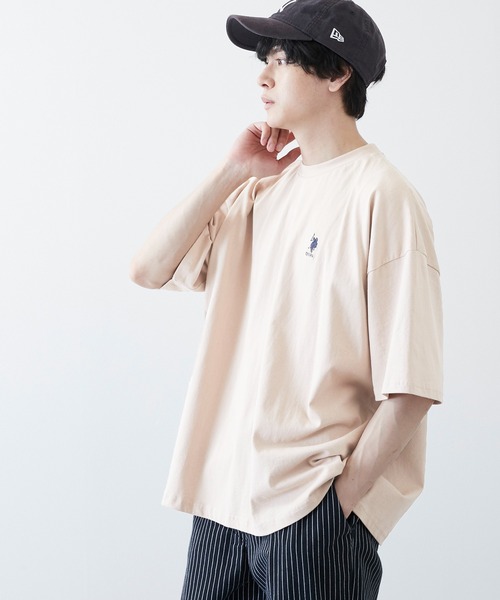 U.S. POLO ASSN.（ユーエスポロアッスン）の「U.S. POLO ASSN. / ユーエスポロアッスン 別注 ビッグシルエット ロゴ刺繍  ワッペン 半袖 Tシャツ 無地T トップス（Tシャツ/カットソー・メンズ・ホワイト/ブラック/ベージュ/ネイビー/オリーブ/サックスブルー/イエロー/ライトグリーン/ラベンダー/オレンジ/ブルー系その他/ベージュ系その他/ブラック系その他/ホワイト系その他/ホワイト系その他2/ブラック系その他2/ベージュ系その他2/ライトベージュ/ブルー/ダークグリーン・S/M/L）」の9枚目の写真