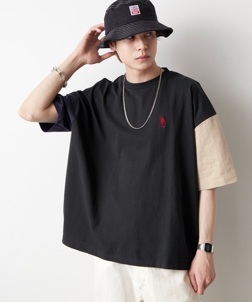 U.S. POLO ASSN.（ユーエスポロアッスン）の「U.S. POLO ASSN. / ユーエスポロアッスン 別注 ビッグシルエット ロゴ刺繍  ワッペン 半袖 Tシャツ 無地T トップス（Tシャツ/カットソー・メンズ・ホワイト/ブラック/ベージュ/ネイビー/オリーブ/サックスブルー/イエロー/ライトグリーン/ラベンダー/オレンジ/ブルー系その他/ベージュ系その他/ブラック系その他/ホワイト系その他/ホワイト系その他2/ブラック系その他2/ベージュ系その他2/ライトベージュ/ブルー/ダークグリーン・S/M/L）」の6枚目の写真