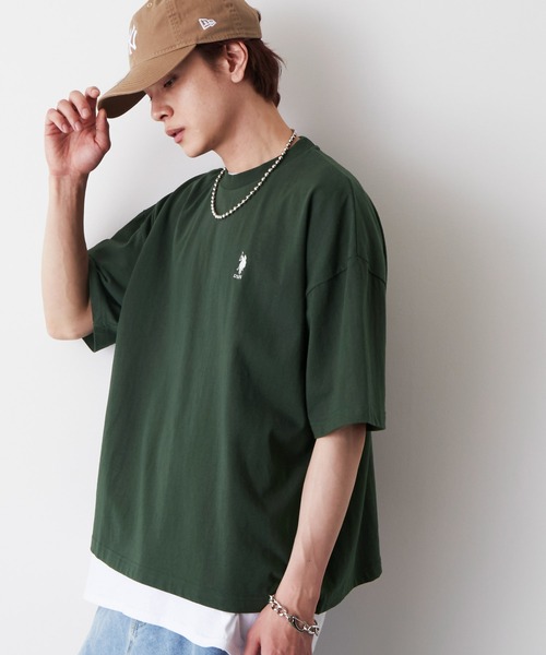 U.S. POLO ASSN.（ユーエスポロアッスン）の「U.S. POLO ASSN. / ユーエスポロアッスン 別注 ビッグシルエット ロゴ刺繍  ワッペン 半袖 Tシャツ 無地T トップス（Tシャツ/カットソー・メンズ・ホワイト/ブラック/ベージュ/ネイビー/オリーブ/サックスブルー/イエロー/ライトグリーン/ラベンダー/オレンジ/ブルー系その他/ベージュ系その他/ブラック系その他/ホワイト系その他/ホワイト系その他2/ブラック系その他2/ベージュ系その他2/ライトベージュ/ブルー/ダークグリーン・S/M/L）」の11枚目の写真