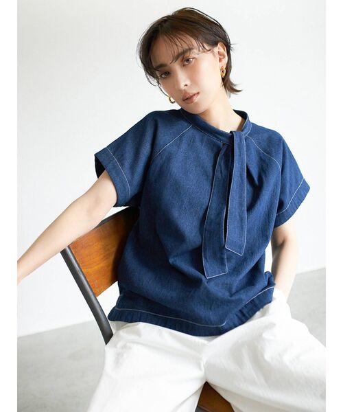 THE DAYZ TOKYO(ザデイズトーキョー)の「【THE DAYZ TOKYO】デニムボウタイブラウス【セットアップ対応】(シャツ/ブラウス・レディース・ネイビー・FREE)」の5枚目の写真