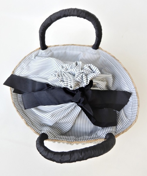 a-jolie（アジョリー）の「a-jolie パールサングラスちゃん 内側ストライプ巾着付き ミニカゴバッグ（かごバッグ・レディース・ナチュラル・FREE）」の3枚目の写真