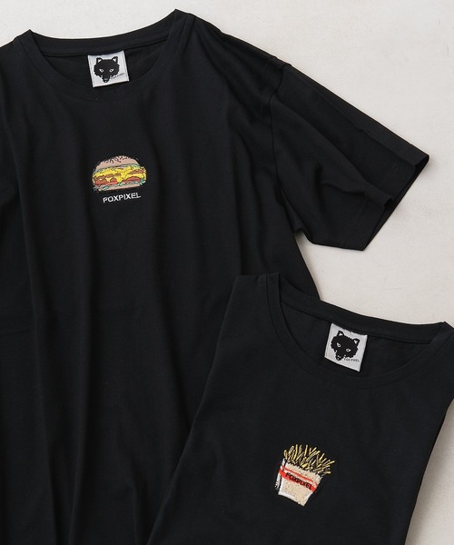 ear PAPILLONNER（イアパピヨネ）の「【FOXPIXEL（フォックスピクセル）】ハンバーガー・ポテト刺繍Tシャツ（Tシャツ/カットソー・レディース・ホワイト/ホワイト系その他/ブラック系その他2/ブラック系その他・FREE）」の3枚目の写真