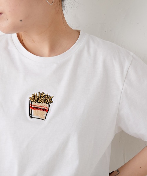 ear PAPILLONNER（イアパピヨネ）の「【FOXPIXEL（フォックスピクセル）】ハンバーガー・ポテト刺繍Tシャツ（Tシャツ/カットソー・レディース・ホワイト/ホワイト系その他/ブラック系その他2/ブラック系その他・FREE）」の16枚目の写真