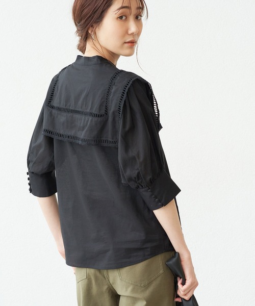 ROPE' PICNIC（ロペピクニック）の「【WEB限定】ビッグカラーブラウス（シャツ/ブラウス・レディース・ブラック/オフホワイト・38）」の2枚目の写真