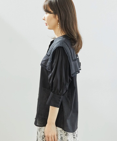 ROPE' PICNIC（ロペピクニック）の「【WEB限定】ビッグカラーブラウス（シャツ/ブラウス・レディース・ブラック/オフホワイト・38）」の18枚目の写真