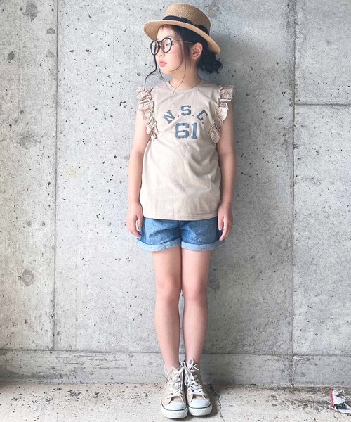 CIAOPANIC TYPY（チャオパニックティピー）の「【KIDS】ギャザーレースプリントノースリーブTee（Tシャツ/カットソー・キッズ・ホワイト/チャコールグレー/ベージュ/グリーン・SMALL/MEDIUM/LARGE/X-LARGE/XX-LARGE）」の3枚目の写真